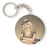 Army, Military Pin-up Good Girl by Al Rio Art Keychain