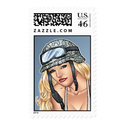 Army or Military Girl Pinup with Helmet by Al Rio Postage by AlRioArt