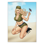 Army or Military Pinup Girl with American Flag Greeting Cards