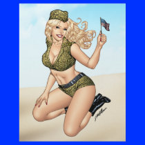 Army or Military Pinup Girl with American Flag Personalized Letterhead