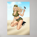 Army or Military Pinup Girl with American Flag posters
