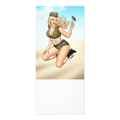 Army or Military Pinup Girl with American Flag Rack Card by AlRioArt