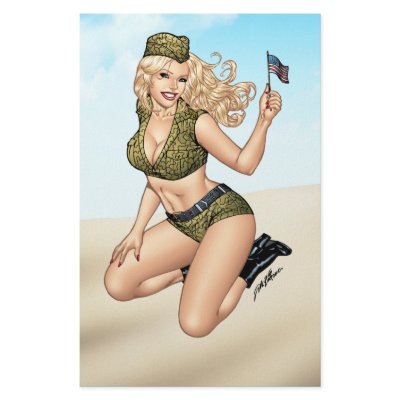 Army or Military Pinup Girl with American Flag Stationery Paper by AlRioArt