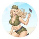 Army or Military Pinup Girl with American Flag Sticker