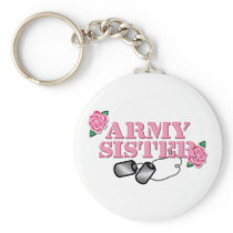 Army Sister Pink Roses N Dog Tags Keychain