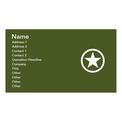 Army Star Business Card Templates (front side)