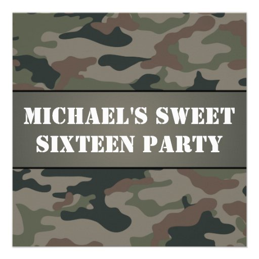 Army Style Sweet 16 Birthday Party Invitation