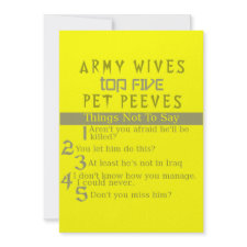Army Wives Pet Peeves List message cards invitation