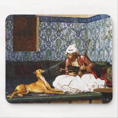 Arnaut Blowing Smoke in His Dog's Nose Mouse Mats by VintagePets