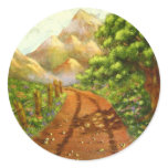 Around the Bend Country Dirt Road Acrylic Painting Round Stickers