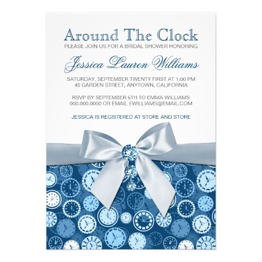 Around The Clock Blue Bridal Shower Invites