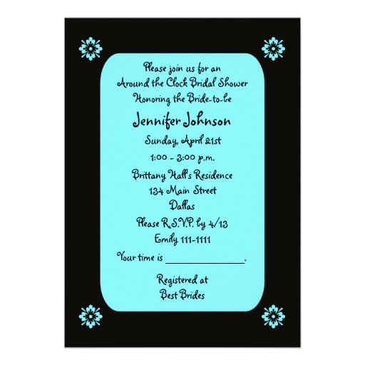 Around the Clock Bridal Shower Invitation -- Blue