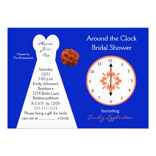 Around the Clock Bridal Shower Invitations -- Blue Invites