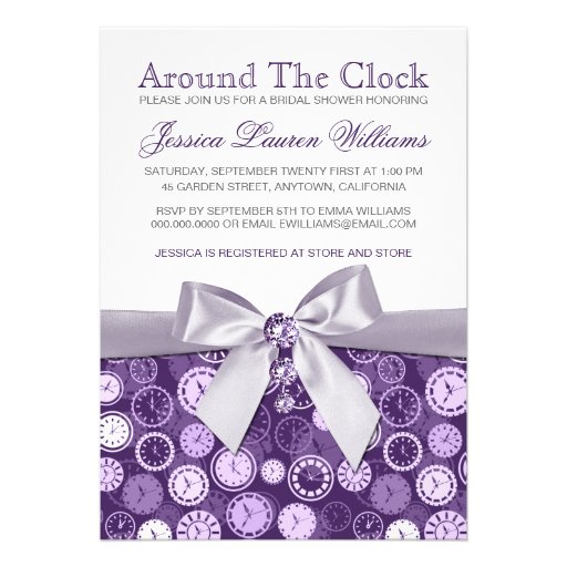 Around The Clock Purple Bridal Shower Invites