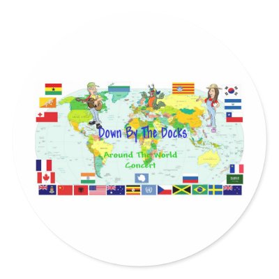Around The World Concert Round Stickers by talkinglobster