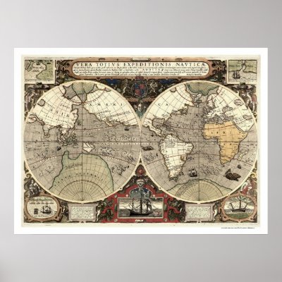 Around the World Drake Map - 1595 Print