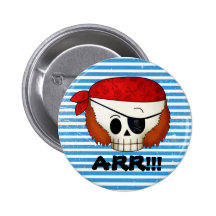 Arr Old School Pirate Skull Button
