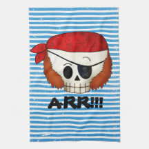 Arr Old School Pirate Skull Kitchen Towels