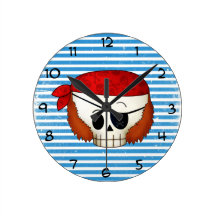 Arr Old School Pirate Skull Round Wallclocks