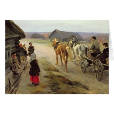 Arrival of a School-Mistress in the Country Greeting Cards by bridgemanart