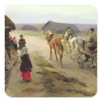 Arrival of a School-Mistress in the Country Square Sticker