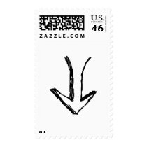 Arrow Pointing Down. Black and White. Postage