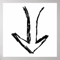 Arrow Pointing Down. Black and White. Poster