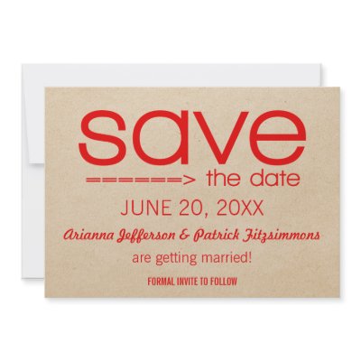Arrow Typography Save the Date, Red Personalized Invitations by Dynamic_Weddings