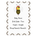 Arrr!Bee Bumble Bee Birth Announcement Inserts