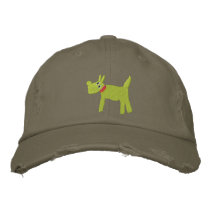 Art Cap: Bella Scotty Dog and Signature Lime Green embroidered hats by johndyergallery Art Cap: Bella Scotty Dog and Signature Lime Green embroidered hats