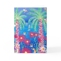 Art Card:Tropical Blue Sea and Pink Palms, Tresco by johndyergallery Art Card:Tropical Blue Sea and Pink Palms, Tresco