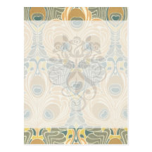 art deco art nouveau peacock pattern art postcard