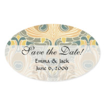 art deco art nouveau peacock pattern art oval stickers