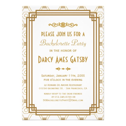 Art Deco Bachelorette Party Invitations (front side)
