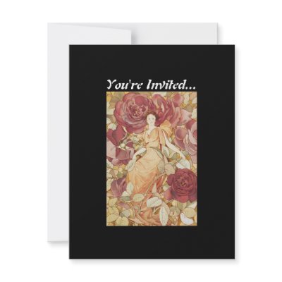 Art Deco Beautiful Woman in Roses Invitations by angela65