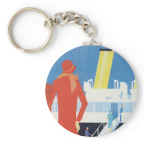 Art Deco Belgian Ferry Poster Keychain