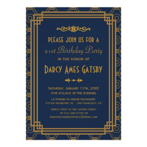 Art Deco Birthday Party Invitations