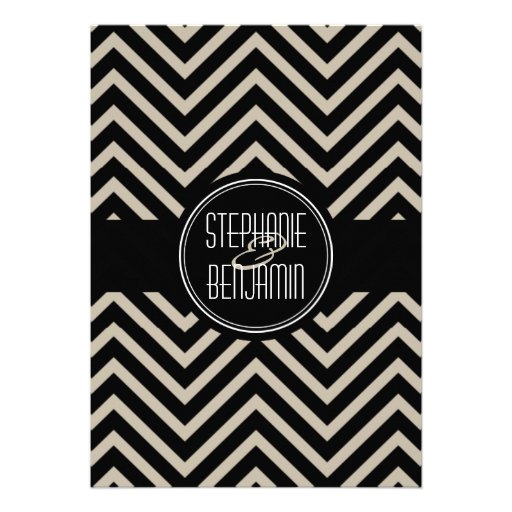 Art Deco Black and Beige Chevron Pattern Custom Announcements
