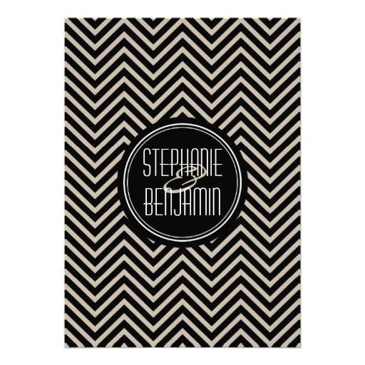 Art Deco Black and Beige Chevron Pattern Custom Announcements