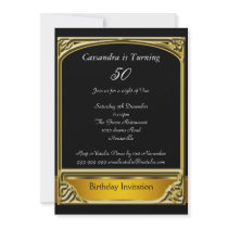 Art  Deco Black Gold 50th Birthday Invitation