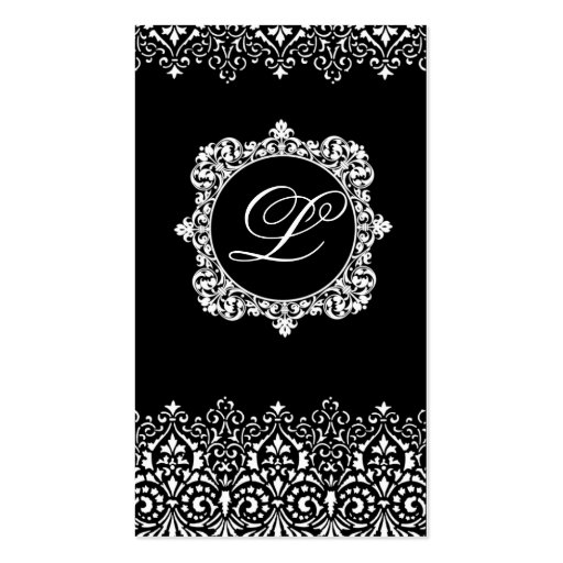 Art Deco Black Vertical Business Card with Monogra (back side)
