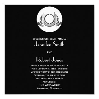 Art Deco Black White Silver Medallion Wedding Invitation