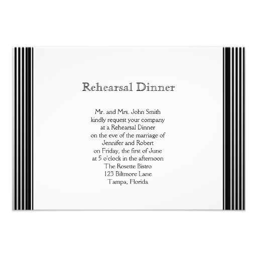 Art Deco Black White Stripe Wedding Rehearsal Announcement