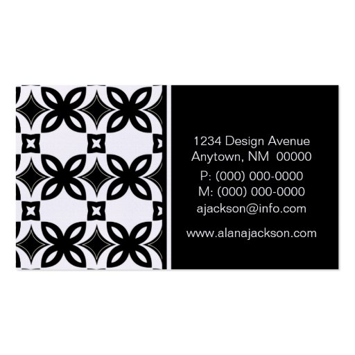 Art Deco Blooms Business Card, Black and White (back side)