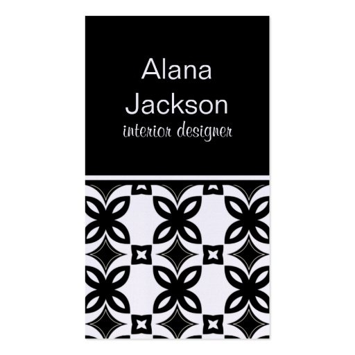 Art Deco Blooms Business Card, Black and White (front side)