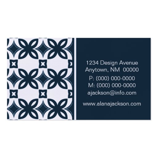 Art Deco Blooms Business Card, Blue (back side)