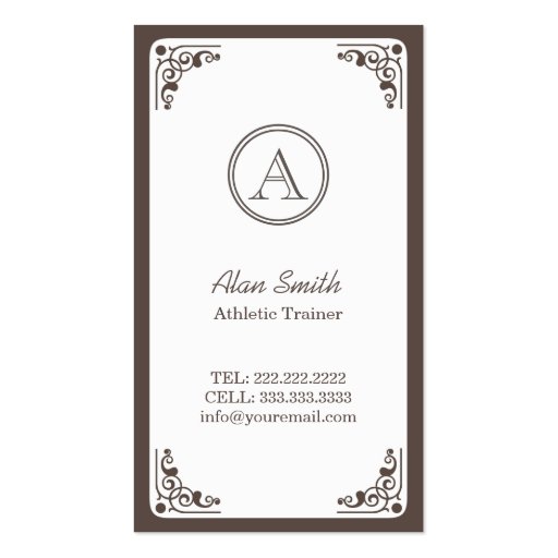 Art Deco Border Athletic Trainer Business Card Templates (front side)