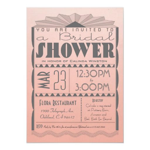 Art Deco Bridal Shower Invitation Gatsby Style 5" X 7" Invitation