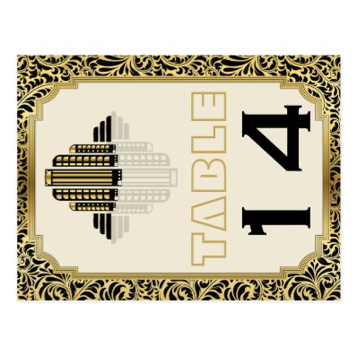 Art Deco building black gold wedding table number Postcard