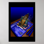 Art Deco Building Emerging from Blueprint